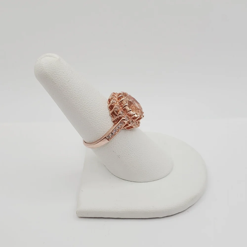 Morganite & Diamond Simulants Rose Gold 925 Sterling Silver Ring size 8